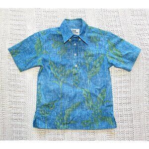Reyn Spooner kids shirt Size Small Short sleeve Blue & Green Hawaiian Buttons US
